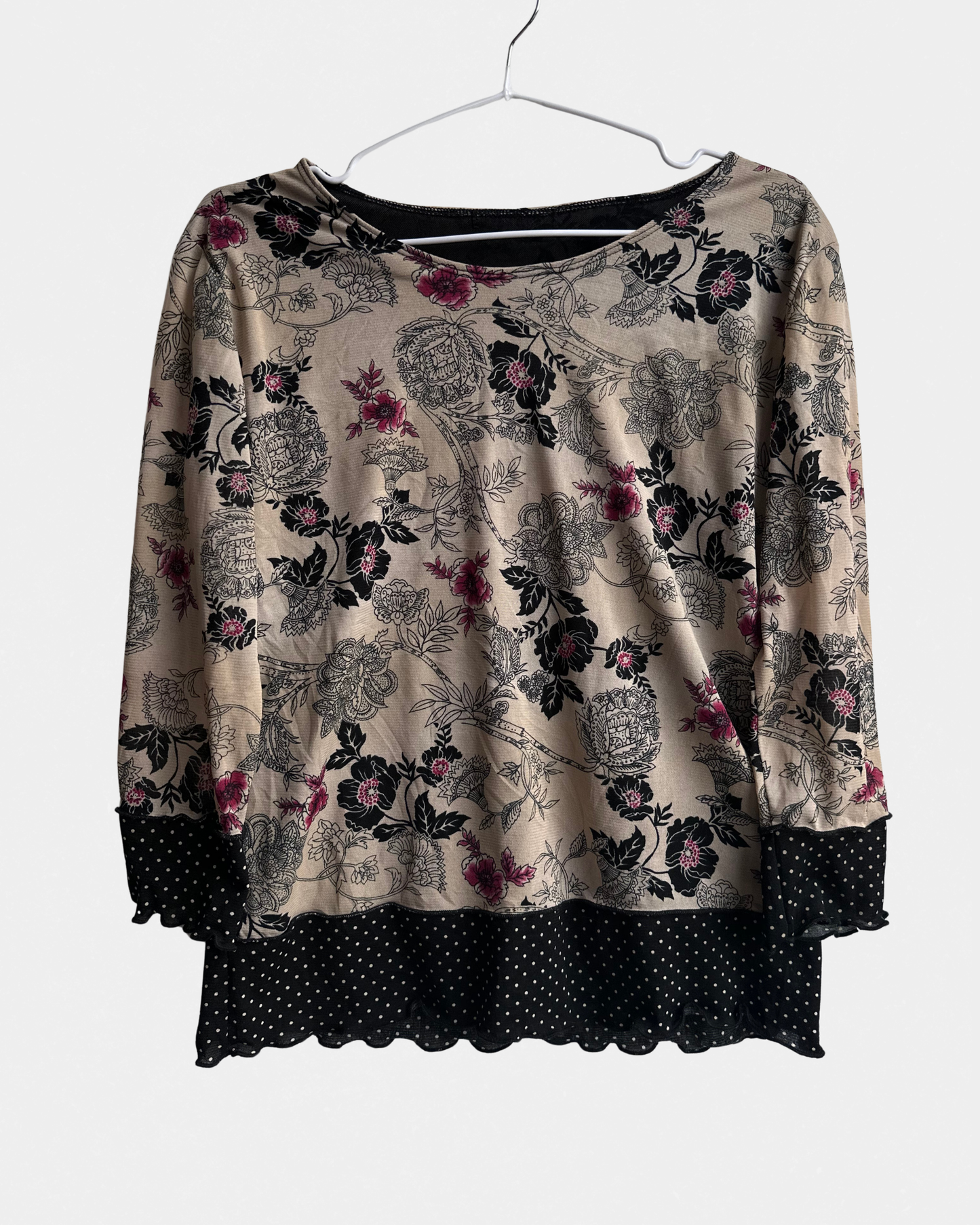 Mesh topp m/ polkadot og blomster
