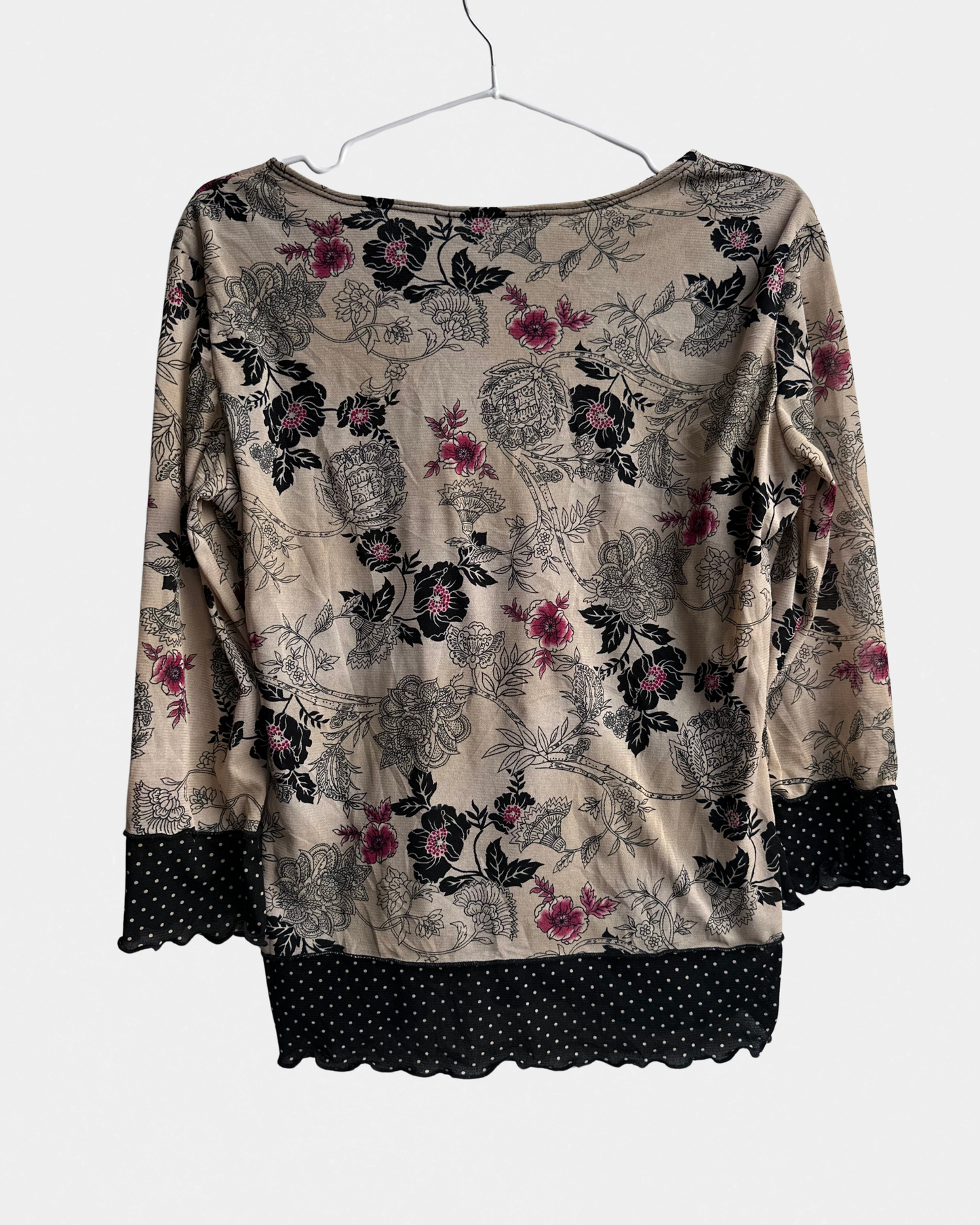 Mesh topp m/ polkadot og blomster